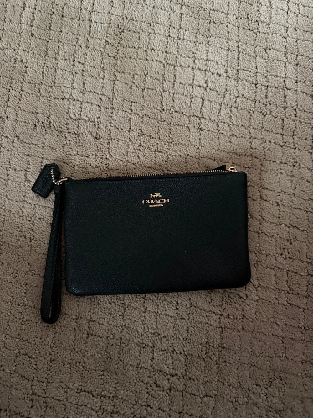 Coach Dark Green Leather Wristlet with Gold Hardware